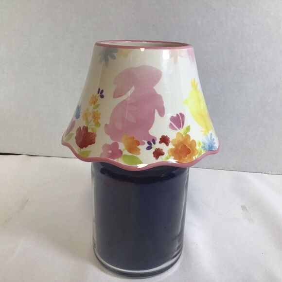 Yankee Candle Ceramic Jar Topper Shade Bunny Floral Large Pink Rim 1280223 - Picture 3 of 9